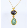 Pendentif Améthyste et Amazonite Facettées Laiton Plaqué Or avec Chaîne 40 + 6 cm