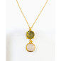 Pendentif Labradorite et Quartz Rose Facettés Laiton Plaqué Or avec Chaîne 40 + 6 cm