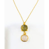 Pendentif Labradorite et Quartz Rose Facettés Laiton Plaqué Or avec Chaîne 40 + 6 cm