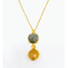 Pendentif Labradorite et Pierre de Soleil Facettés Laiton Plaqué Or avec Chaîne 40 + 6 cm