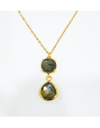 Pendentif Labradorite Facettée Laiton Plaqué Or avec Chaîne 40 + 6 cm