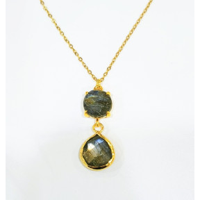 Pendentif Labradorite Facettée Laiton Plaqué Or avec Chaîne 40 + 6 cm