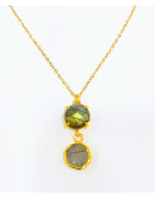 Pendentif Labradorite Facettée Laiton Plaqué Or avec Chaîne 40 + 6 cm
