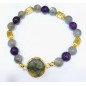 Bracelet Labradorite et Lépidolite Pierres Rondes 8mm Laiton Plaqué Or