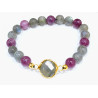 Bracelet Labradorite et Lépidolite Pierres Rondes 8mm Laiton Plaqué Or