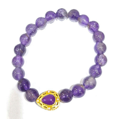 Bracelet Améthyste et Lépidolite Pierres Rondes 8mm