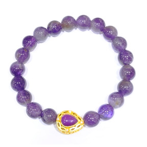 Bracelet Améthyste et Lépidolite Pierres Rondes 8mm
