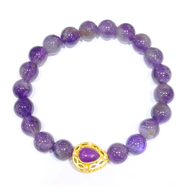 Bracelet Améthyste et Lépidolite Pierres Rondes 8mm