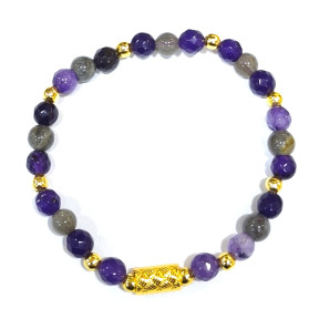 Bracelet Améthyste et Labradorite Pierres Rondes Facettées 6mm