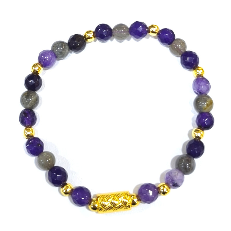 Bracelet Améthyste et Labradorite Pierres Rondes Facettées 6mm