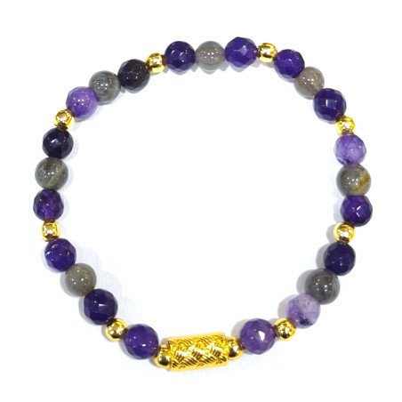 Bracelet Améthyste et Labradorite Pierres Rondes Facettées 6mm
