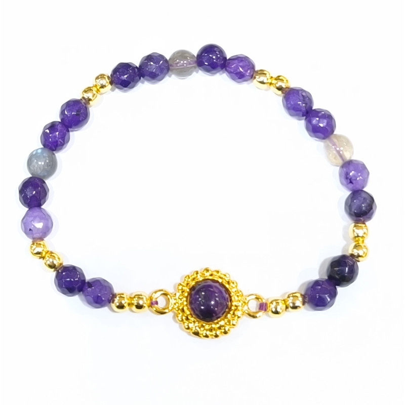 Bracelet Améthyste et Labradorite Pierres Rondes Facettées 6mm