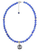 Collier Lapis-Lazuli Pierres Rondes 8mm Arbre de Vie et Inserts Aciers Inox