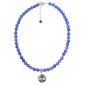 Collier Lapis-Lazuli Pierres Rondes 8mm Arbre de Vie et Inserts Aciers Inox