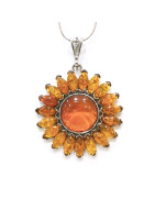 Pendentif Ambre Baltique Soleil avec Chaîne 38 cm Argent 925