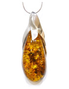 Pendentif Ambre Baltique Goutte avec Chaîne 38 cm Argent 925