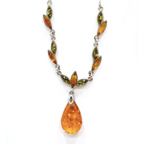 Collier Ambre Baltique et Ambre Vert Argent 925 45 + 5 cm