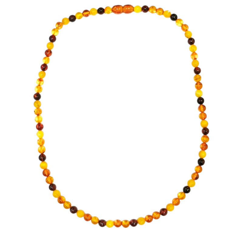 Collier Ambre Baltique Multicolore Pierres Rondes 6mm Fermoir à Vis 45 cm