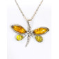 Pendentif Ambre Baltique et Ambre Vert Libellule avec Chaîne 40 cm Argent 925
