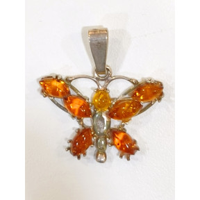 Pendentif Ambre Baltique Papillon Argent 925