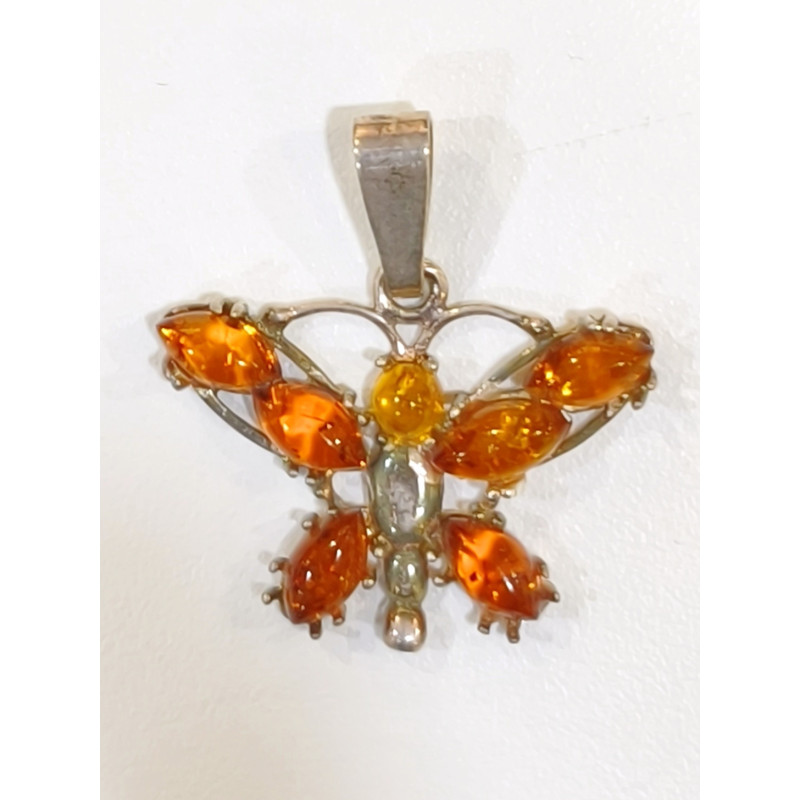 Pendentif Ambre Baltique Papillon Argent 925