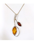 Pendentif Ambre Feuille et Chaîne 42 + 5 cm Argent 925