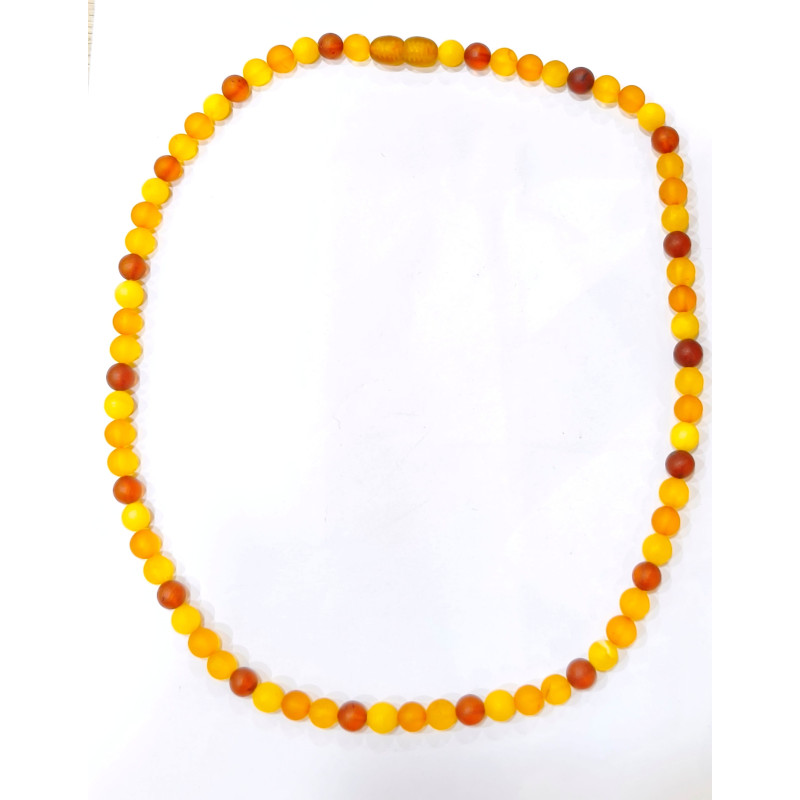 Collier Ambre Baltique Multicolore Mat Pierres Rondes 6mm Fermoir à Vis 45 cm