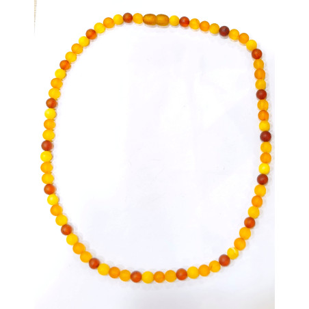 Collier Ambre Baltique Multicolore Mat Pierres Rondes 6mm Fermoir à Vis 45 cm