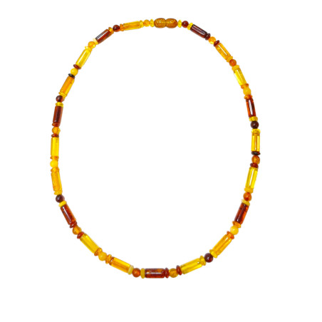 Collier Ambre Baltique Multicolore Cylindres Fermoir à Vis 40 cm