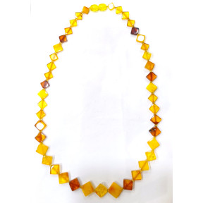Collier Ambre Baltique Multicolore Losanges Fermoir à Vis 44 cm