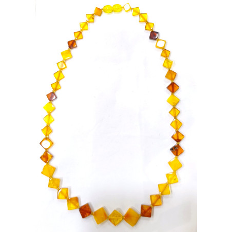 Collier Ambre Baltique Multicolore Losanges Fermoir à Vis 44 cm
