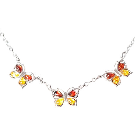 Collier Ambre Papillons Argent 925