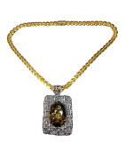 Pendentif Ambre Vert sur Collier Ambre Baltique Pierres Rondes 8mm