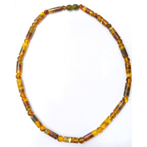 Collier Ambre Baltique Multicolore Cylindres Fermoir à Vis 42 cm