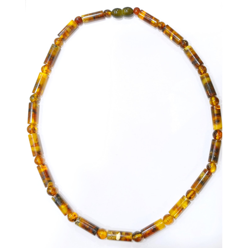Collier Ambre Baltique Multicolore Cylindres Fermoir à Vis 42 cm
