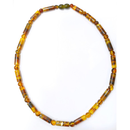 Collier Ambre Baltique Multicolore Cylindres Fermoir à Vis 42 cm