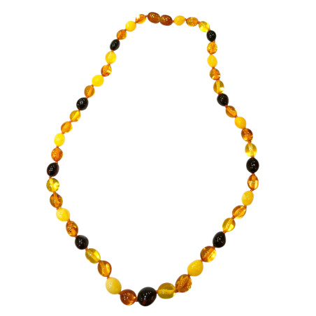 Collier Ambre Baltique Multicolore Grains de café Fermoir à Vis 44 cm