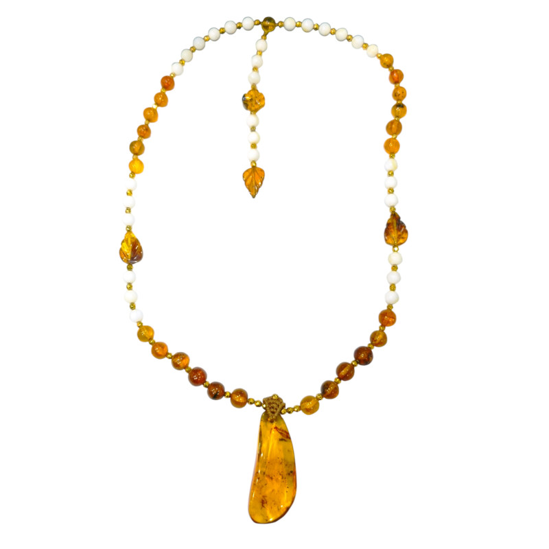 Collier Ambre Blanc et Jaune du Mexique à Enfiler 80 + 14 cm
