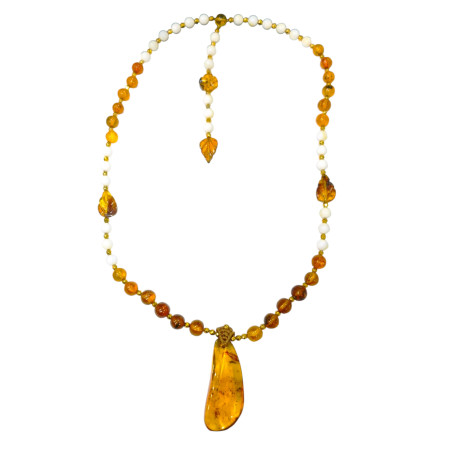 Collier Ambre Blanc et Jaune du Mexique à Enfiler 80 + 14 cm