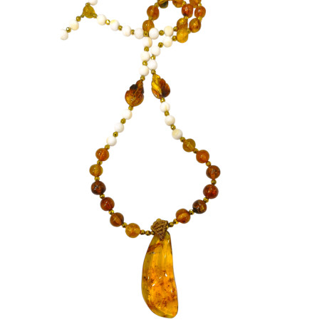 Collier Ambre Blanc et Jaune du Mexique à Enfiler 80 + 14 cm