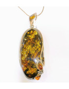 Pendentif Ambre Vert avec Chaîne Argent 925 64 cm
