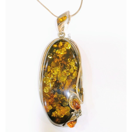 Pendentif Ambre Vert avec Chaîne Argent 925 64 cm