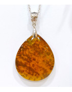 Pendentif Ambre Baltique  Goutte avec Chaîne Acier Inox 50 cm