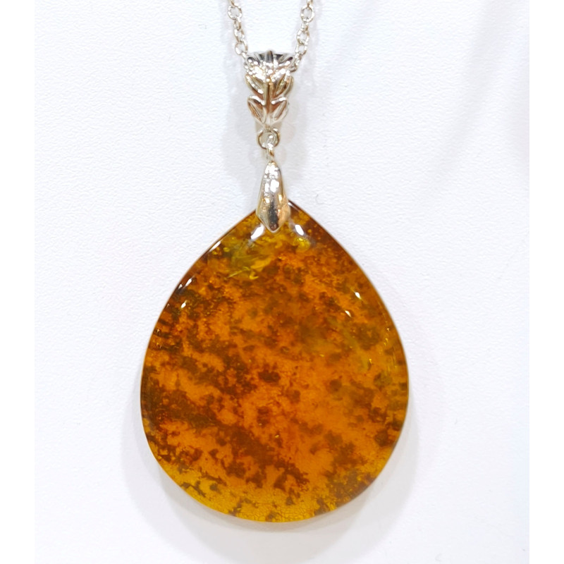Pendentif Ambre Baltique  Goutte avec Chaîne Acier Inox 50 cm