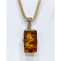 Pendentif Ambre Baltique Type Camé avec Rose et Chaîne Argent 925 50 cm