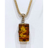 Pendentif Ambre Baltique Type Camé avec Rose et Chaîne Argent 925 50 cm