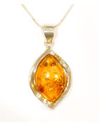 Pendentif Ambre Cognac Serti avec Chaîne Argent 925 40 cm