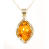 Pendentif Ambre Cognac Serti avec Chaîne Argent 925 40 cm