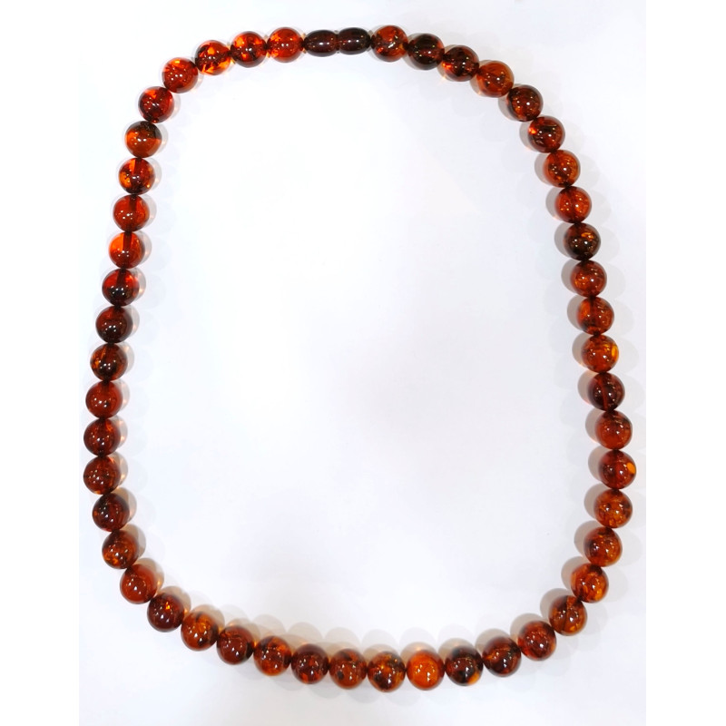 Collier Ambre Baltique Cognac Pierres Rondes 9mm Fermoir à Vis 45 cm