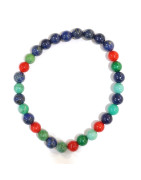 Bracelet Lapis-lazuli Malachite Turquoise Corail Rouge Pierres Rondes 6mm